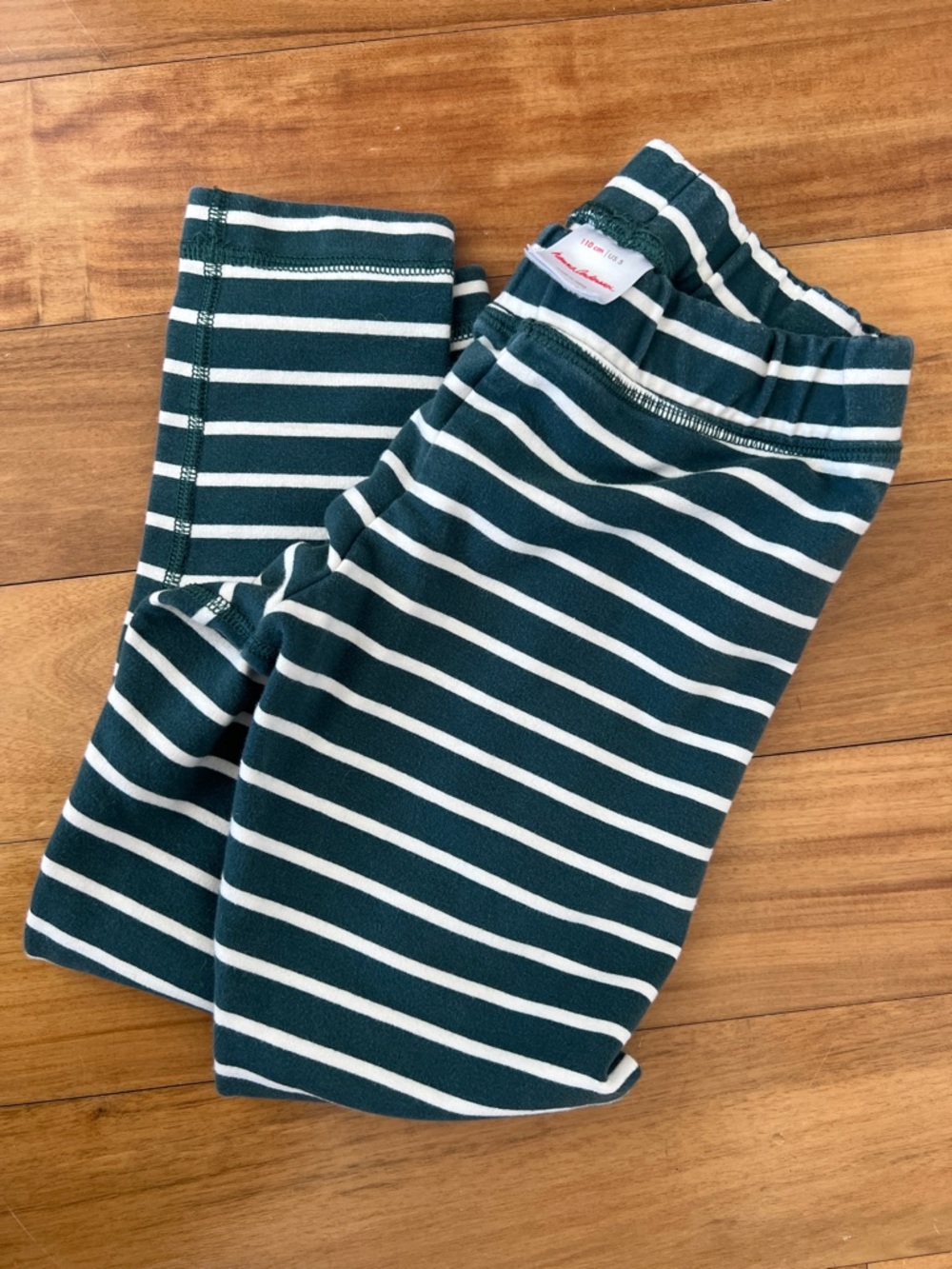 Hanna Anderson Striped Dark Green & White Leggings, Size 5/110cm